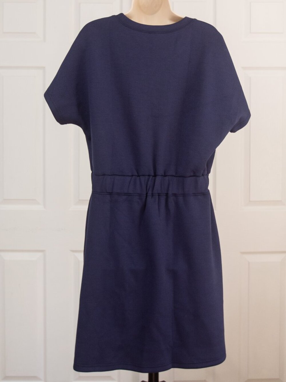 Navy Short Sleeve Knit Dress with Defined Waist